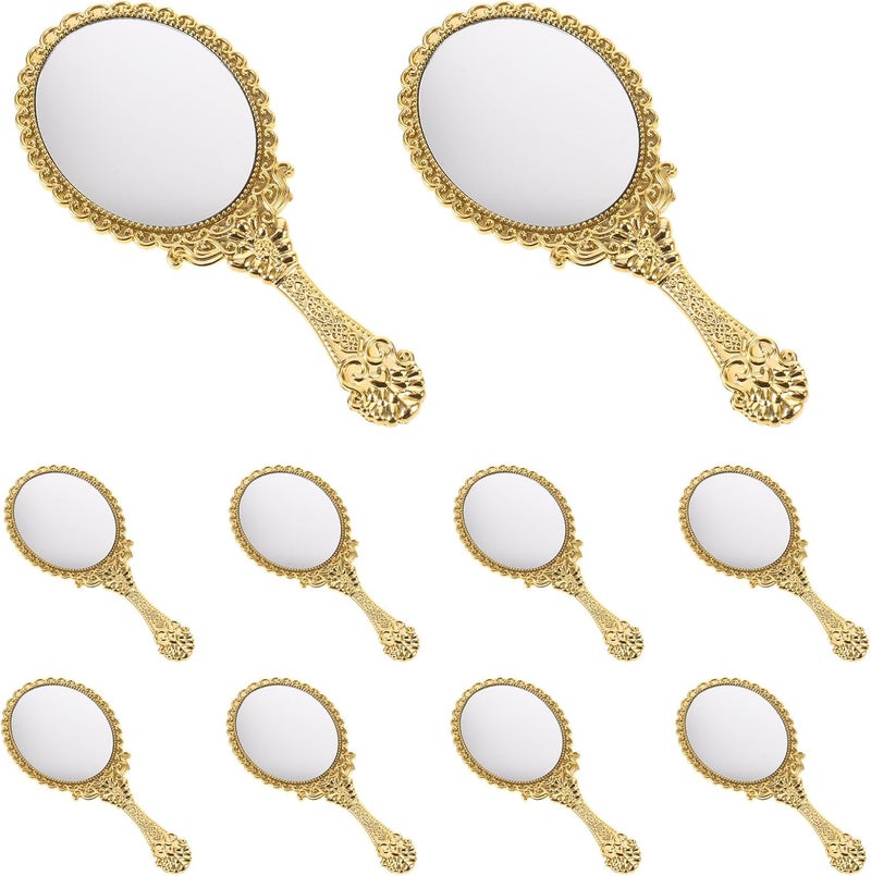 10pcs Hand Mirrors with Handle: Retro Beauty Hand Mirror - Vintage Makeup Beauty Tool for Wedding Day and Everyday Care - Image 1