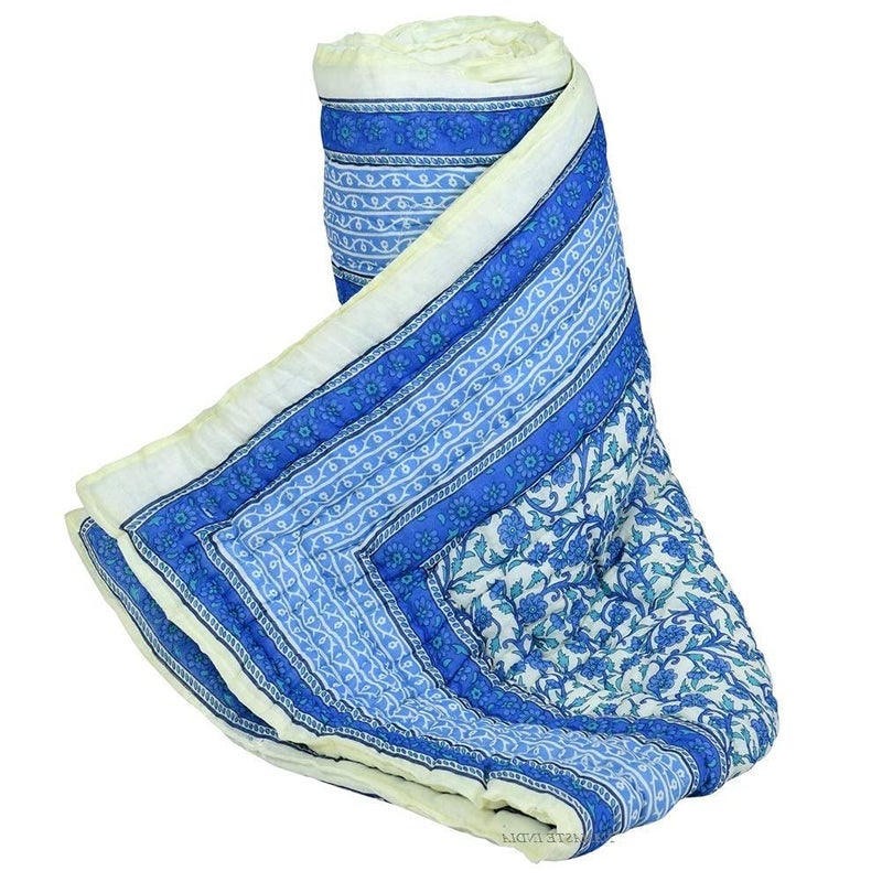LOARSHY Pure Cotton Floral Voile Printed Quilt | Lightweight and Warm Jaipuri Rajasthani Single Bed Razai | Soft Razai for Winters | Beautiful Gift Item - Image 3