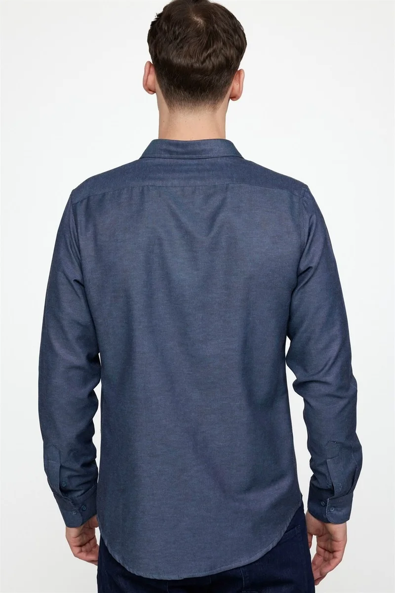 تودورس Slim Fit Cotton Easy-Iron Plain Men's Navy Blue Shirt