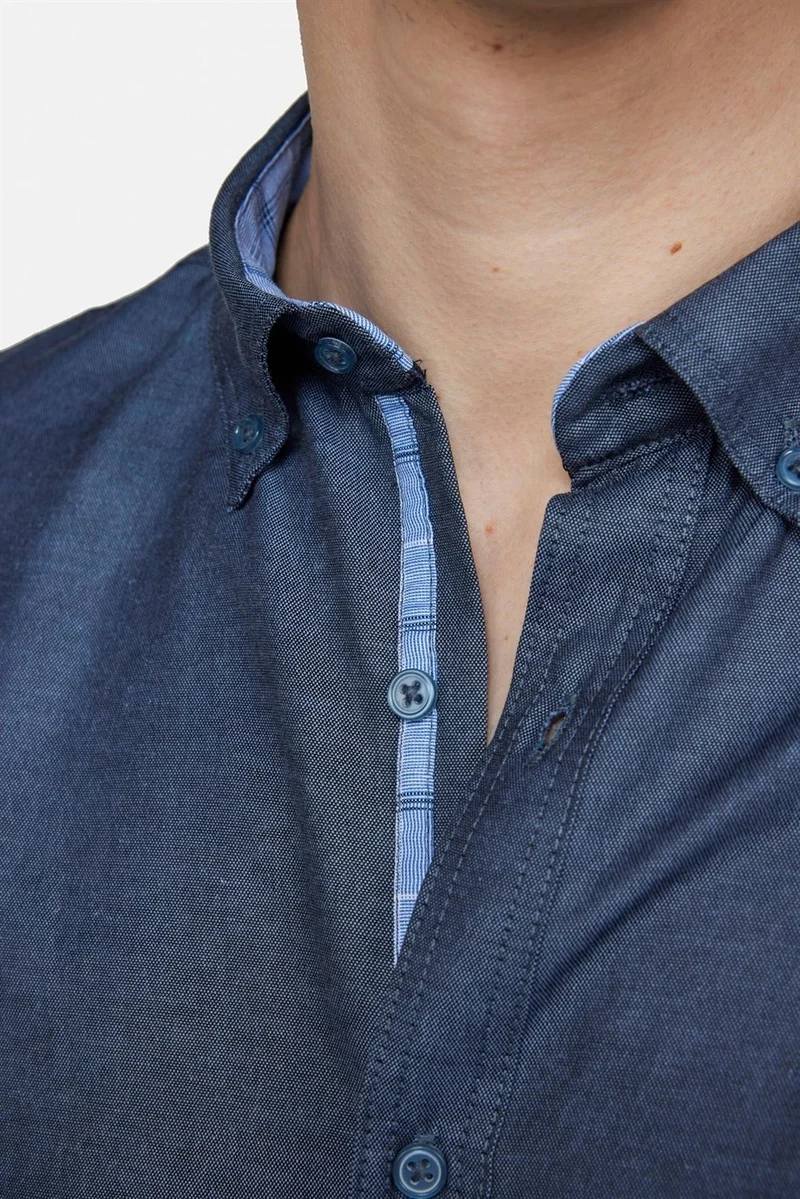 تودورس Slim Fit Cotton Easy-Iron Plain Men's Navy Blue Shirt