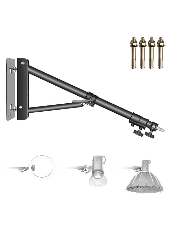 Neewer Wall Mounting Triangle Boom Arm for Ring Light, Monolight, Softbox, Reflector, Umbrella, and Photography Strobe Light, Support 180 Degree Rotation, Max Length 4.3 feet/130cm (Black) - Image 1