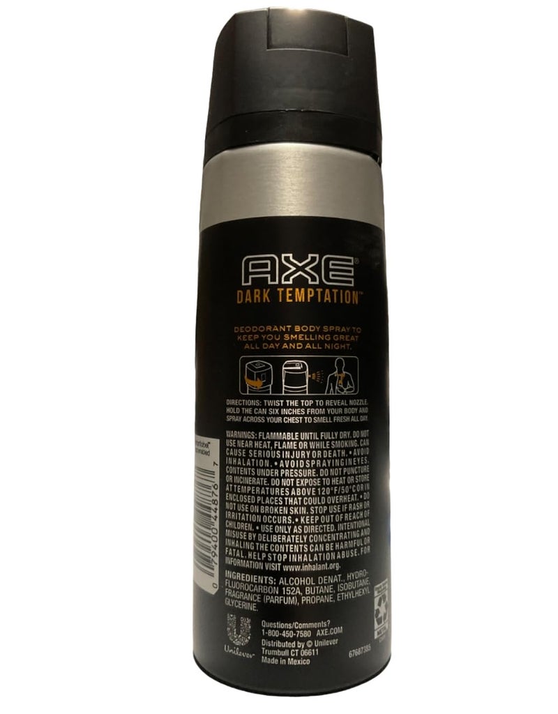 Axe Body Spray Deodorant for Long Lasting Odor Protection Dark Temptation All Day Fresh Scent Mens Deodorant Formulated Without Aluminum 5.1 oz 4 Count - Image 2