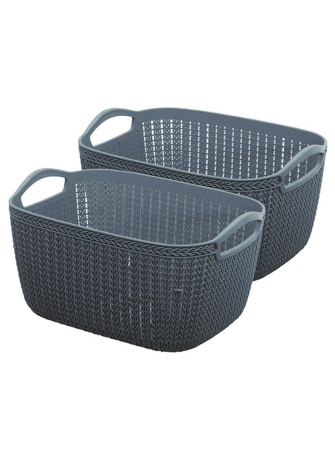 Kuber Industries Q-6 Unbreakable Plastic 2 Pieces Multipurpose Large Size Flexible Storage Baskets/Fruit Vegetable Bathroom Stationary Home Basket with Handles (Grey) - Image 1