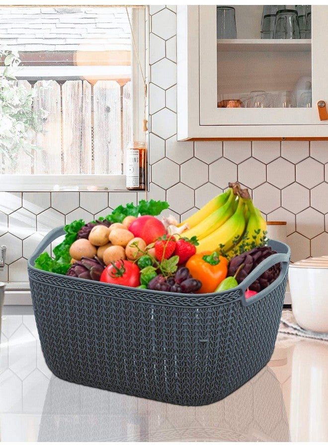 Kuber Industries Q-6 Unbreakable Plastic 2 Pieces Multipurpose Large Size Flexible Storage Baskets/Fruit Vegetable Bathroom Stationary Home Basket with Handles (Grey) - Image 3