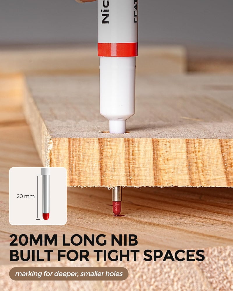 Nicpro 8 PCS Long Nib Marker Pens, 20mm Deep Hole Marker, Quick Dry & Waterproof Construction Markers, Long Head Markers for Metal, Steel, Tile, Glass, Carpenter Marking Pen for Woodworking (4 Colors) - Image 5