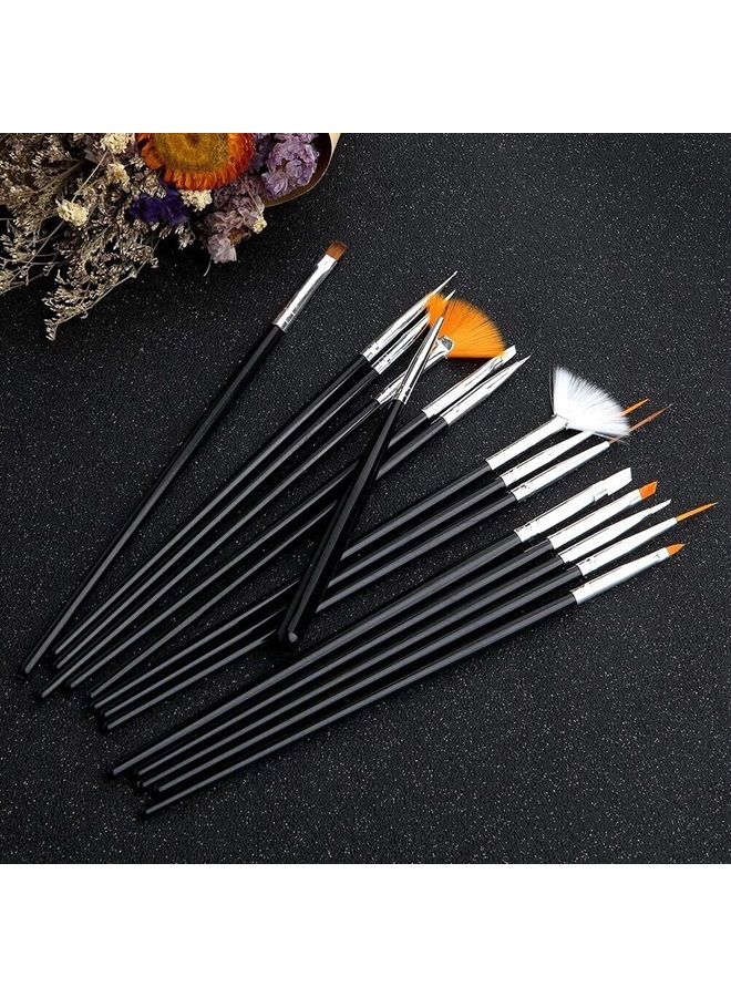 JOYJULY 20pcs Nail Art Design Tools, 15pcs Painting Brushes Set with 5pcs Dotting Pens, BLACK … - Image 3