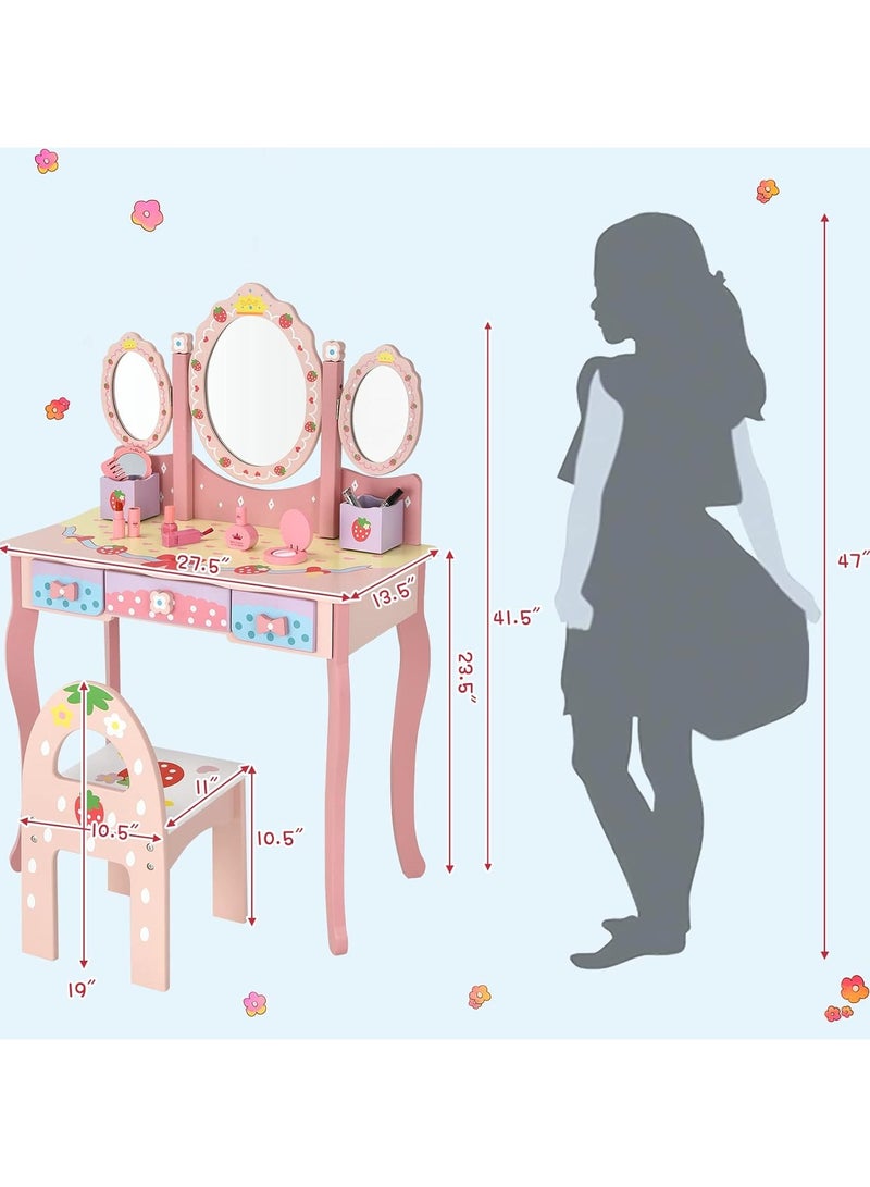 Wooden Dressing Table and Chair With Children Toys - Image 3