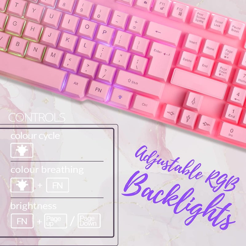 Orzly Pink Gaming keyboard and mouse headset headphones and mouse pad, wired LED RGB Backlight Bundle Pink PC accessories for gamers and Xbox and PS4 PS5 Nintendo switch Users - 4in1 edition Hornet RX-250 - Image 3