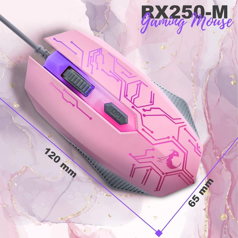 Orzly Pink Gaming keyboard and mouse headset headphones and mouse pad, wired LED RGB Backlight Bundle Pink PC accessories for gamers and Xbox and PS4 PS5 Nintendo switch Users - 4in1 edition Hornet RX-250 - Image 4