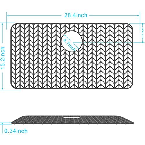 GUUKIN Sink Protectors for Kitchen Sink - 28.4"x 15.2" Silicone Kitchen Sink Mat Grid for Bottom of Farmhouse Stainless Steel Porcelain Sink with Rear Drain（Grey）, 2815B - Image 4