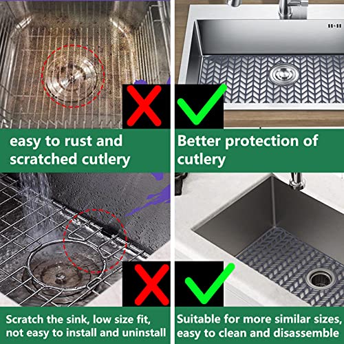 GUUKIN Sink Protectors for Kitchen Sink - 28.4"x 15.2" Silicone Kitchen Sink Mat Grid for Bottom of Farmhouse Stainless Steel Porcelain Sink with Rear Drain（Grey）, 2815B - Image 5