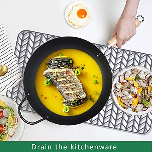 GUUKIN Sink Protectors for Kitchen Sink - 28.4"x 15.2" Silicone Kitchen Sink Mat Grid for Bottom of Farmhouse Stainless Steel Porcelain Sink with Rear Drain（Grey）, 2815B - Image 2