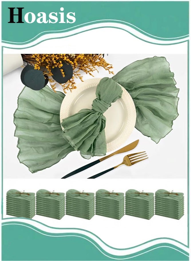 Hoasis 6-Piece Cloth Napkins,20 x 20 Inch Gauze Napkin Vintage Boho Cheesecloth Napkin Bulk For Party,Wedding,Reception,Bridal Shower Table Decorations,Green - Image 1
