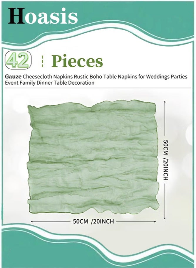 Hoasis 6-Piece Cloth Napkins,20 x 20 Inch Gauze Napkin Vintage Boho Cheesecloth Napkin Bulk For Party,Wedding,Reception,Bridal Shower Table Decorations,Green - Image 2