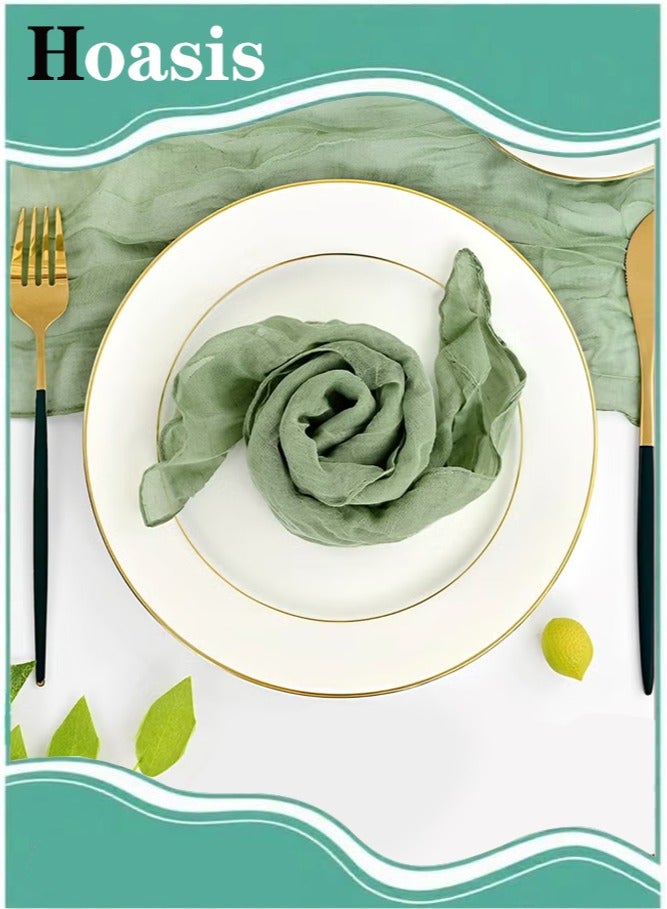 Hoasis 6-Piece Cloth Napkins,20 x 20 Inch Gauze Napkin Vintage Boho Cheesecloth Napkin Bulk For Party,Wedding,Reception,Bridal Shower Table Decorations,Green - Image 4