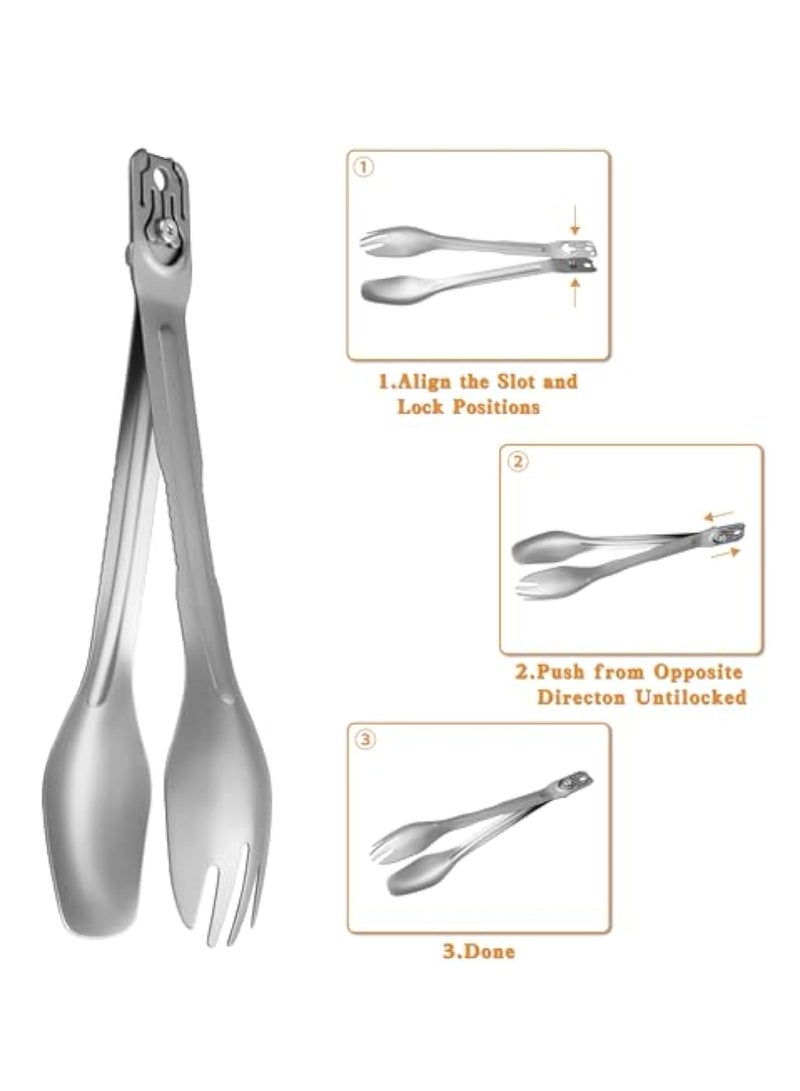 Zikra Portable Travel Silverware Set, 5-in-1 Camping Utensils, Detachable Cutlery, Stainless Steel Flatware Multitool Set, Tongs Fork Spoon Knife, Reusable Travel Cutlery Set for Backpacking Hiking Picnics - Image 4