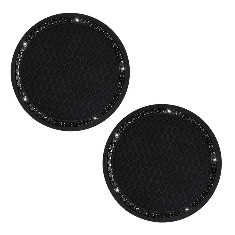 SUNCARACCL Car Cup Holder Coaster, 2 Pack Universal Bling Vehicle Insert (2.75" Diameter), Crystal Rhinestone Car Interior Accessories (Black with Black Diamond). - Image 3