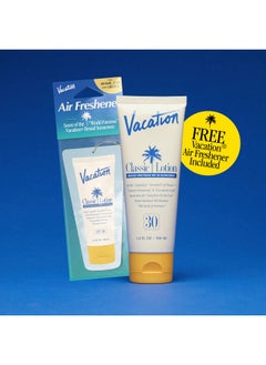 VACATION Vacation Classic Sunscreen Lotion SPF 30 + Air Freshener Bundle, Water Resistant Broad Spectrum Sunscreen Sun Block, Vegan Sun Tanning Lotion, Body Lotion with SPF, SPF 30 Sunscreen, 3.4 Fl. Oz.  - Image 5