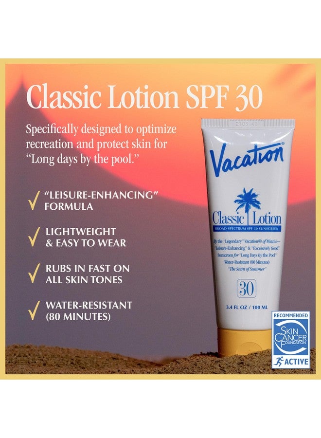 Vacation Classic Sunscreen Lotion SPF 30 + Air Freshener Bundle, Water Resistant Broad Spectrum Sunscreen Sun Block, Vegan Sun Tanning Lotion, Body Lotion with SPF, SPF 30 Sunscreen, 3.4 Fl. Oz. - Image 2