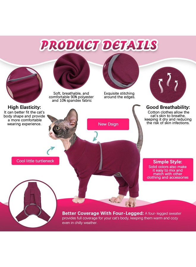 ROZKITCH ROZKITCH Hairless Cat Clothes, Breathable Soft Cat Sweaters for Cats Only, Cat Coat with Four Legs, Warm Cat PJS Cat T-Shirt Cat Pajamas Jumpsuit Vest Cornish Rex, Devon Rex, Peterbald DarkRed S - Image 2
