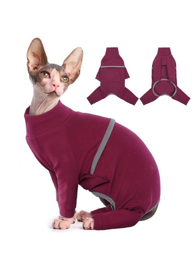 ROZKITCH ROZKITCH Hairless Cat Clothes, Breathable Soft Cat Sweaters for Cats Only, Cat Coat with Four Legs, Warm Cat PJS Cat T-Shirt Cat Pajamas Jumpsuit Vest Cornish Rex, Devon Rex, Peterbald DarkRed S - Image 1