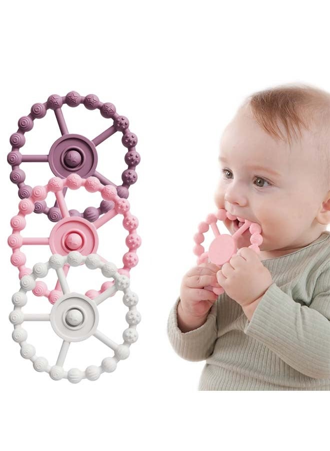 VIUAUAX 3 Pack Baby Teether Toy Chew Toy  Teething Relief Baby Toy,  Ring Teether Baby Infant Toys, Silicone Teething Ring Toys for Babies 0-6 Months, Baby Teethers 6-12 Months 12-24 Months, Easy to Grasp Toy, Baby Teething Relief,Purple Pink  White  - Image 1