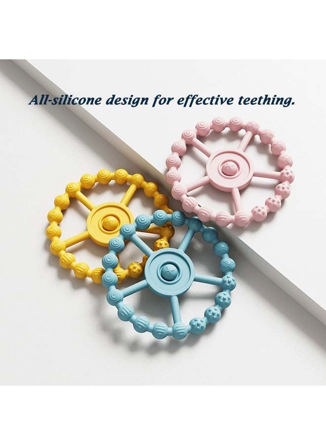 VIUAUAX 3 Pack Baby Teether Toy Chew Toy  Teething Relief Baby Toy,  Ring Teether Baby Infant Toys, Silicone Teething Ring Toys for Babies 0-6 Months, Baby Teethers 6-12 Months 12-24 Months, Easy to Grasp Toy, Baby Teething Relief,Purple Pink  White  - Image 4