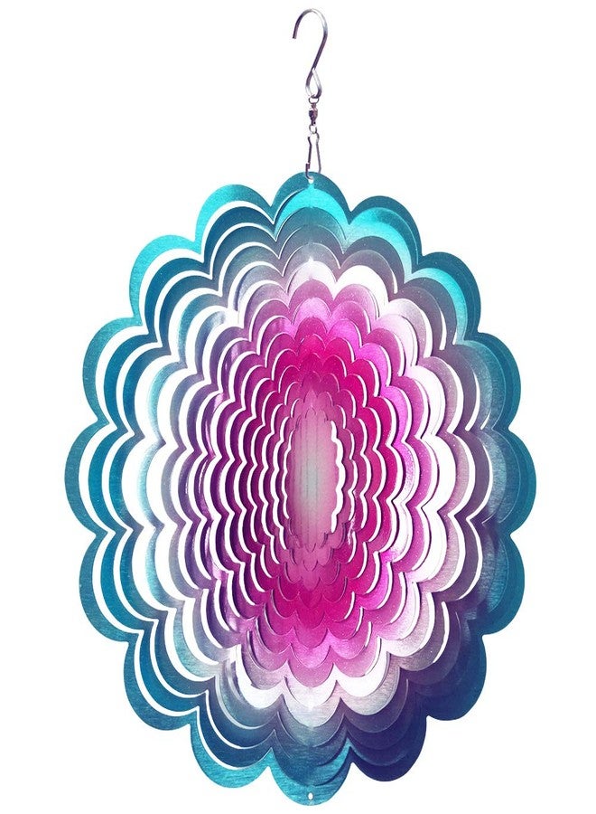 FONMY Wind Spinner Stainless Steel 3D Hanging Garden Decoration for Indoor Outdoor Blue-Pink Sunflower Metal Wind Spinners-12inch - Image 1