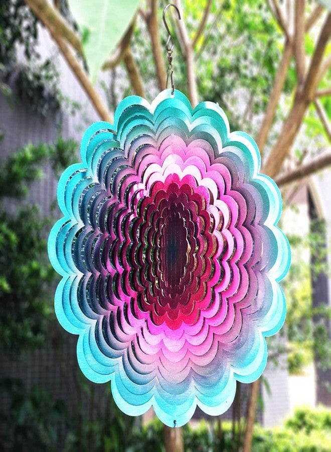 FONMY Wind Spinner Stainless Steel 3D Hanging Garden Decoration for Indoor Outdoor Blue-Pink Sunflower Metal Wind Spinners-12inch - Image 3