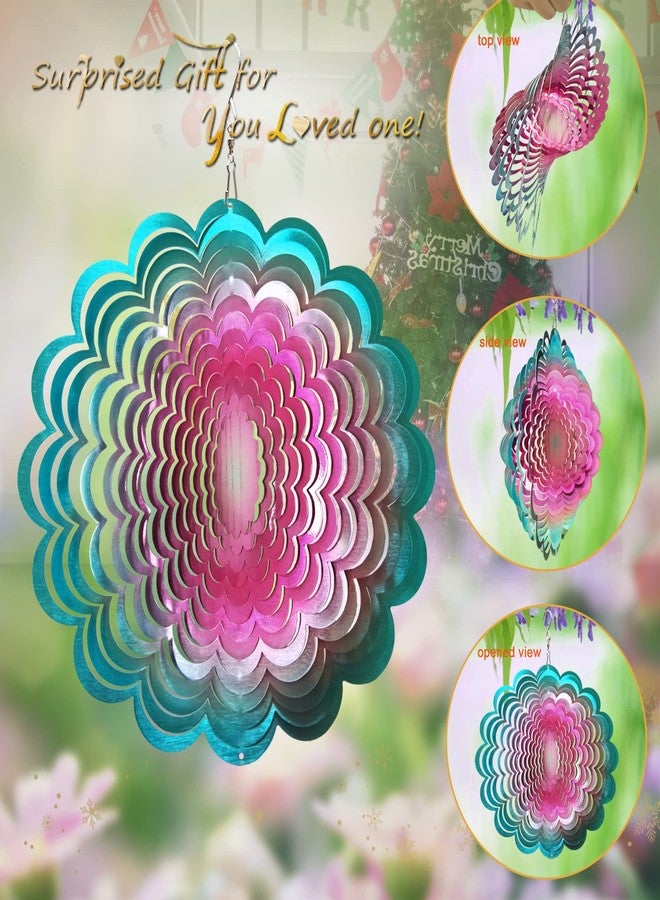 FONMY Wind Spinner Stainless Steel 3D Hanging Garden Decoration for Indoor Outdoor Blue-Pink Sunflower Metal Wind Spinners-12inch - Image 4