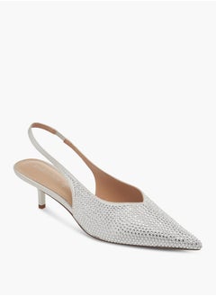 Paprika Women's Embellished Pointed Toe Slingback Slip-On Shoes with Kitten Heels  - Image 2
