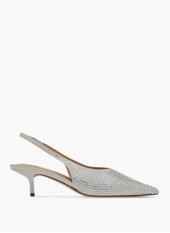 Paprika Women's Embellished Pointed Toe Slingback Slip-On Shoes with Kitten Heels  - Image 3