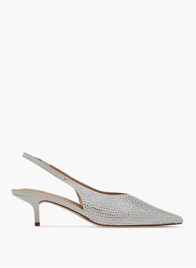 Paprika Women's Embellished Pointed Toe Slingback Slip-On Shoes with Kitten Heels  - Image 3