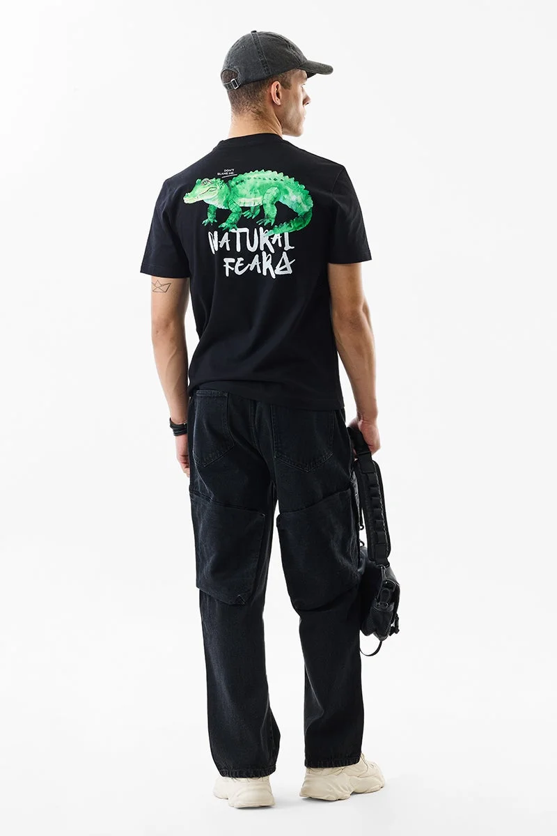 سنيتش Black Graphic Short Sleeve Slim Fit T-Shirt