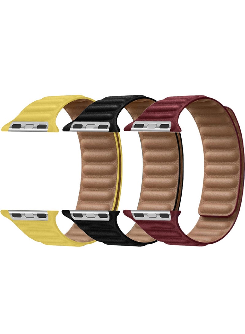 CATANES 3 Packs Replacement Band for Apple Watch Band 38mm 40mm 41mm (42mm Series 10) – Leather Link Strap Magnetic Loop Adjustable Bracelet - Image 1