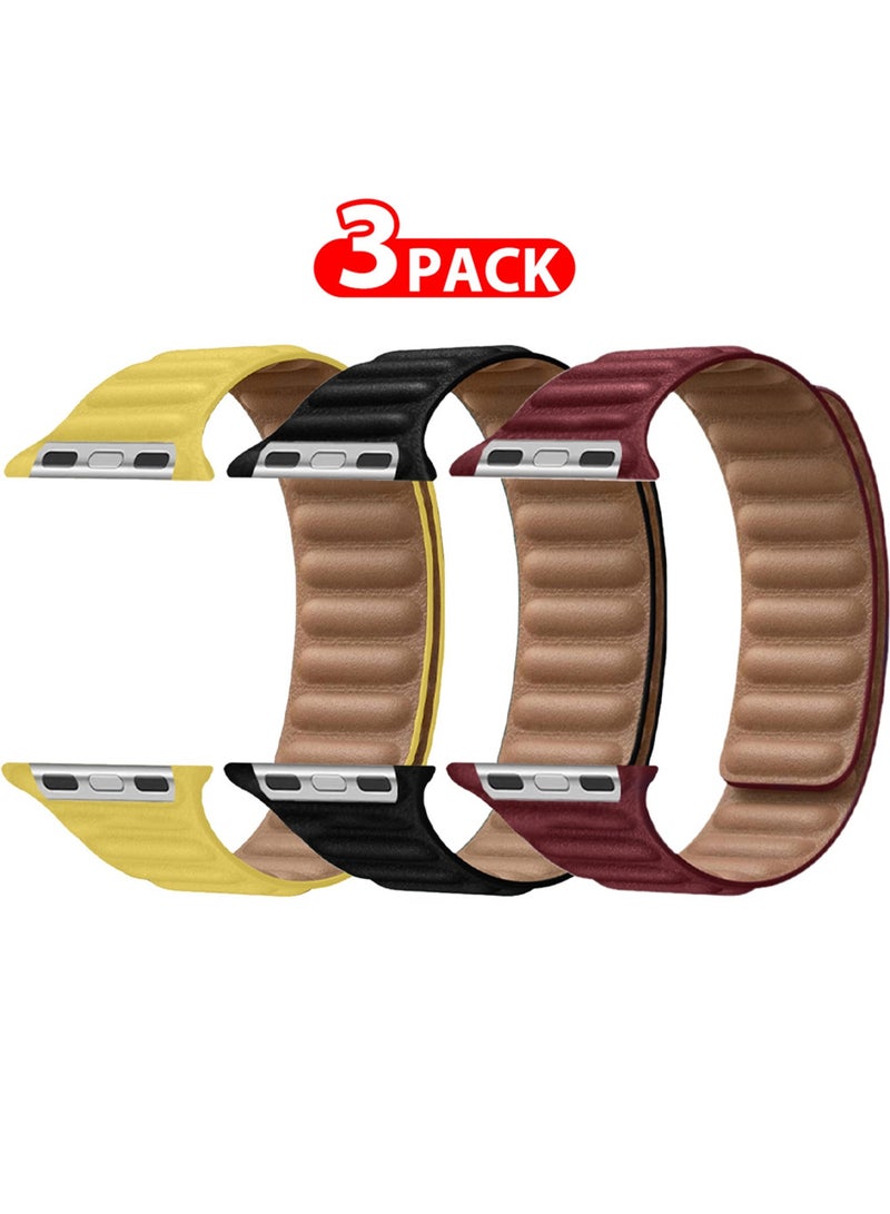 CATANES 3 Packs Replacement Band for Apple Watch Band 38mm 40mm 41mm (42mm Series 10) – Leather Link Strap Magnetic Loop Adjustable Bracelet - Image 2