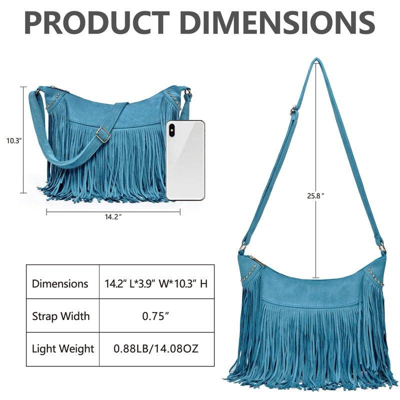Dora & Liz Fringe Hobo Bags for Women Vintage Suede Crossbody Bag Hippie Western Cowgirl Purses Tassel Shoulder Bag - Image 4