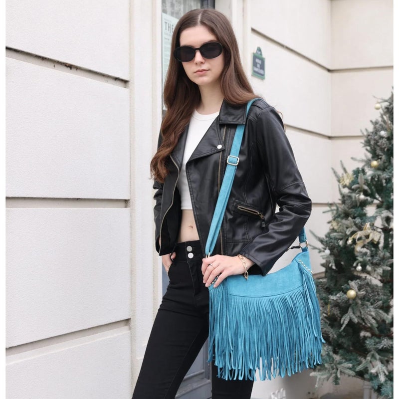 Dora & Liz Fringe Hobo Bags for Women Vintage Suede Crossbody Bag Hippie Western Cowgirl Purses Tassel Shoulder Bag - Image 2