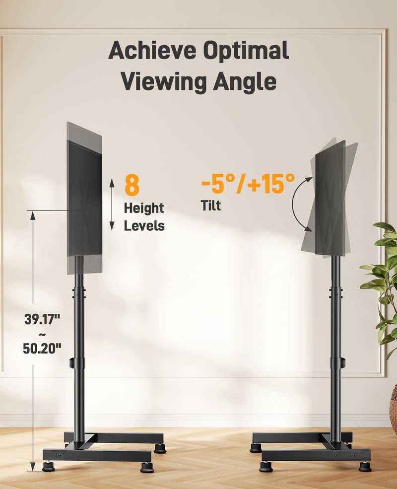 Perlegear Floor TV Stand with Mount for 26-50 inch TVs up to 55 lbs, TV Floor Stand with Rotation, Tilt, Level, Height Adjustable TV Stand for Bedroom/Living Room, Max VESA 300x300mm, PGFS12 - Image 4