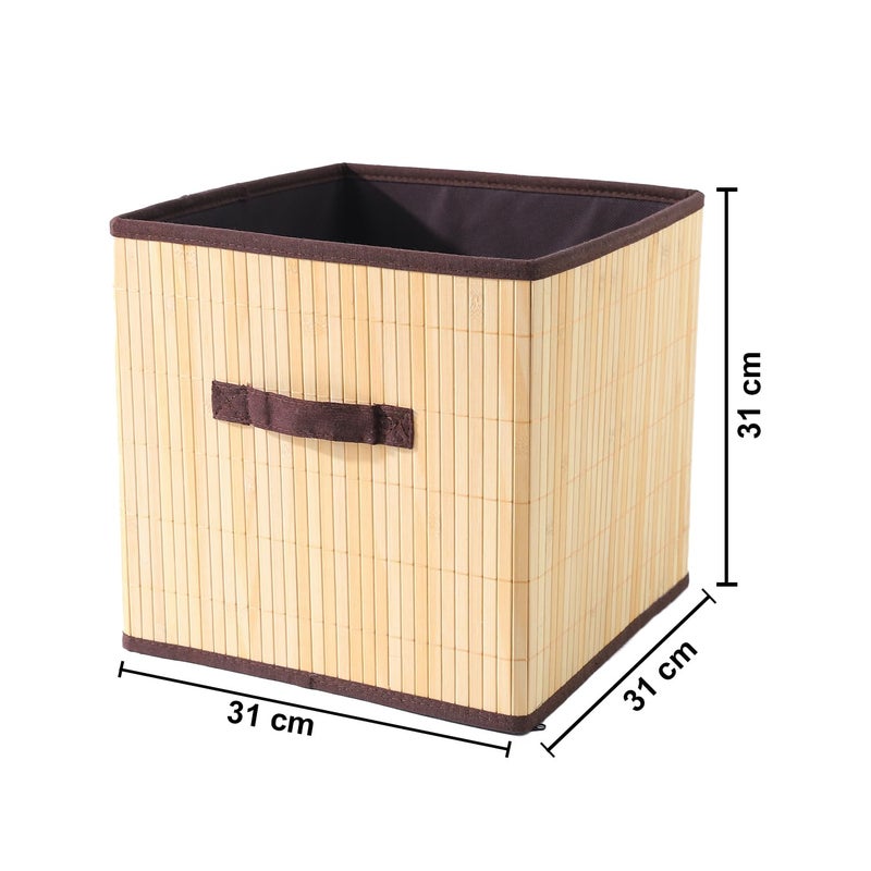 Kuber Industries Storage Basket | Bamboo Basket for Clothes-Toys | Natural Bamboo Cube Storage Basket | Foldable & Durable | 30 LTR | Brown - Image 2