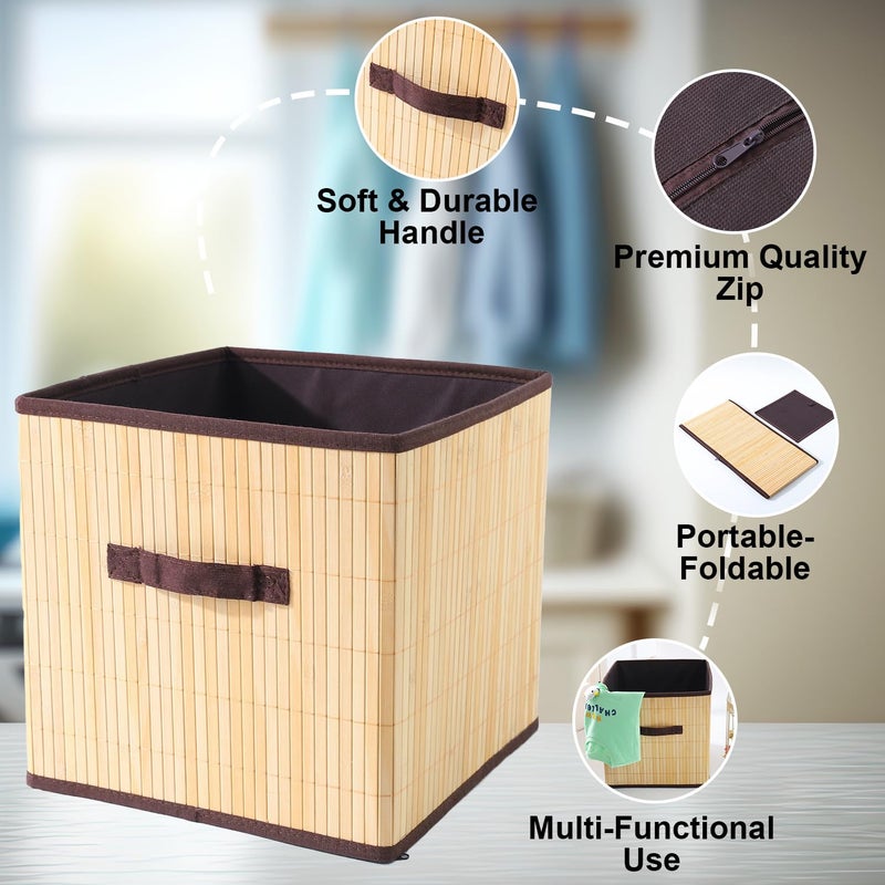Kuber Industries Storage Basket | Bamboo Basket for Clothes-Toys | Natural Bamboo Cube Storage Basket | Foldable & Durable | 30 LTR | Brown - Image 3