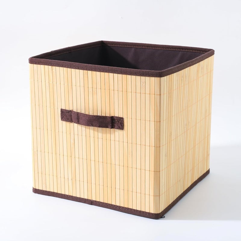Kuber Industries Storage Basket | Bamboo Basket for Clothes-Toys | Natural Bamboo Cube Storage Basket | Foldable & Durable | 30 LTR | Brown - Image 5
