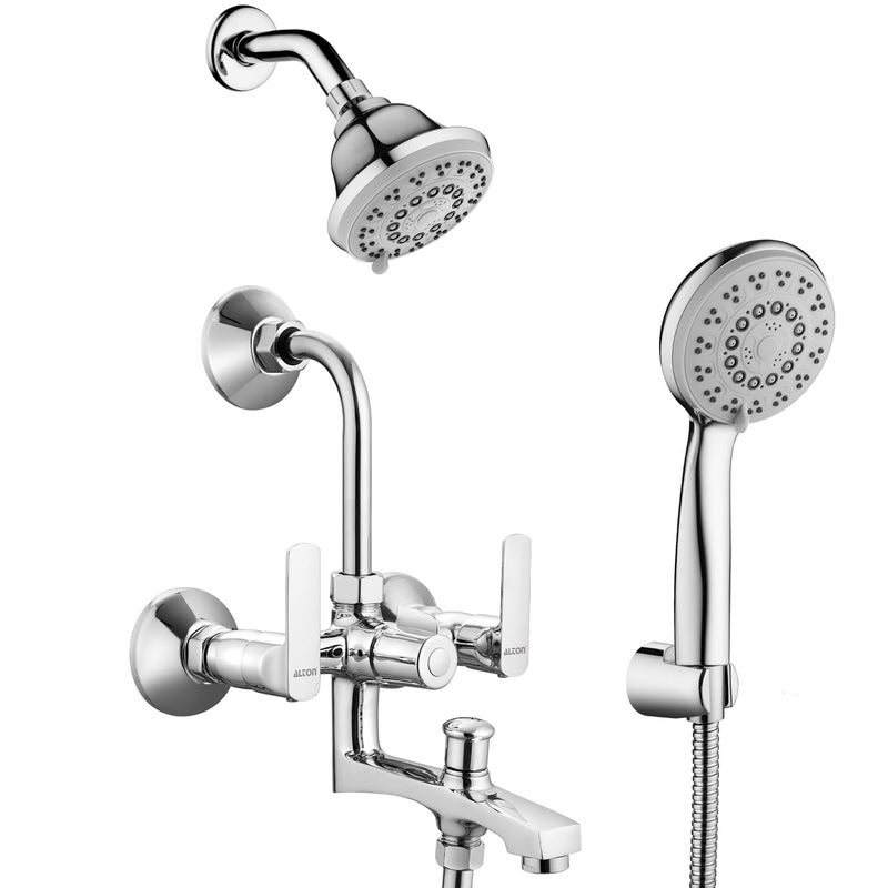 ALTON FAM3420 Brass 3in1 Wall Mixer with 5Function Overhead and Hand Shower Set Chrome - Image 1