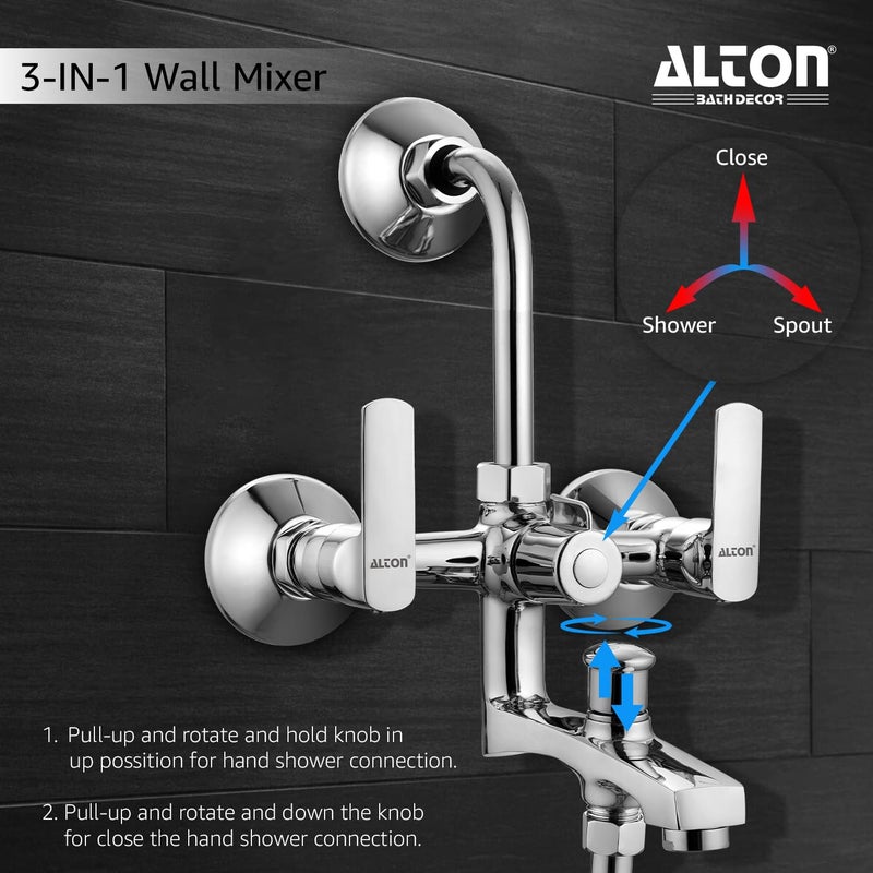 ALTON FAM3420 Brass 3in1 Wall Mixer with 5Function Overhead and Hand Shower Set Chrome - Image 3