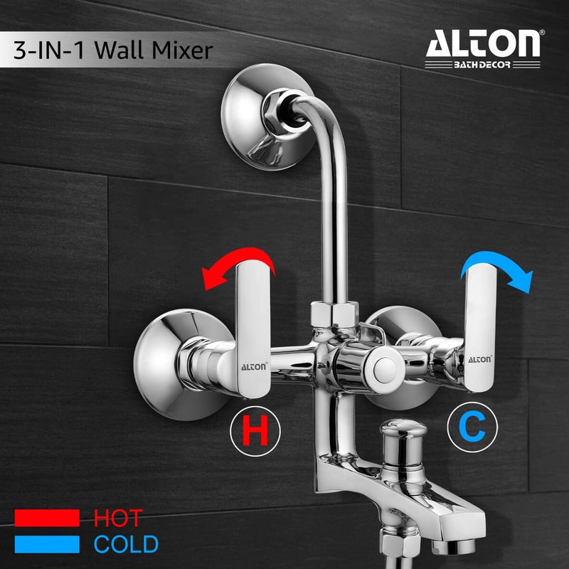 ALTON FAM3420 Brass 3in1 Wall Mixer with 5Function Overhead and Hand Shower Set Chrome - Image 4