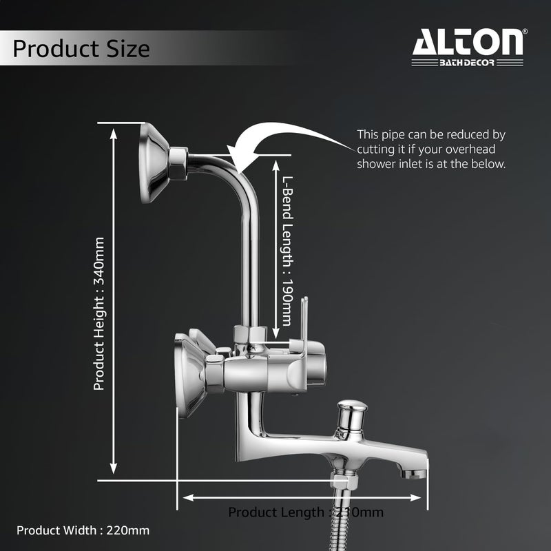 ALTON FAM3420 Brass 3in1 Wall Mixer with 5Function Overhead and Hand Shower Set Chrome - Image 2
