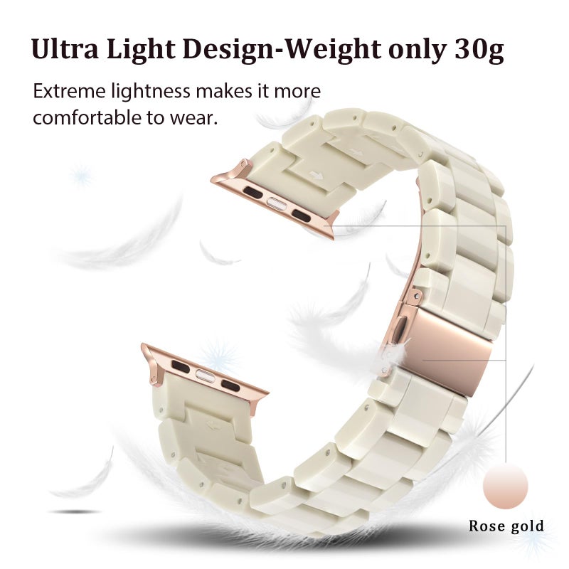 V-MORO Resin Bands Compatible with Apple Watch Series 11/10/9/8/7 Band 40/41mm Lightweight Fashion Cute Strap Bracelet with Rose Gold Buckle for iwatch Series SE/6/5/4/3/2/1(Buttercream,38/40/41/42mm) - Image 2