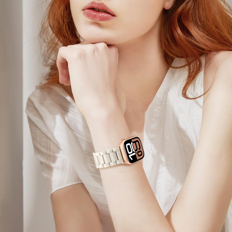 V-MORO Resin Bands Compatible with Apple Watch Series 11/10/9/8/7 Band 40/41mm Lightweight Fashion Cute Strap Bracelet with Rose Gold Buckle for iwatch Series SE/6/5/4/3/2/1(Buttercream,38/40/41/42mm) - Image 3