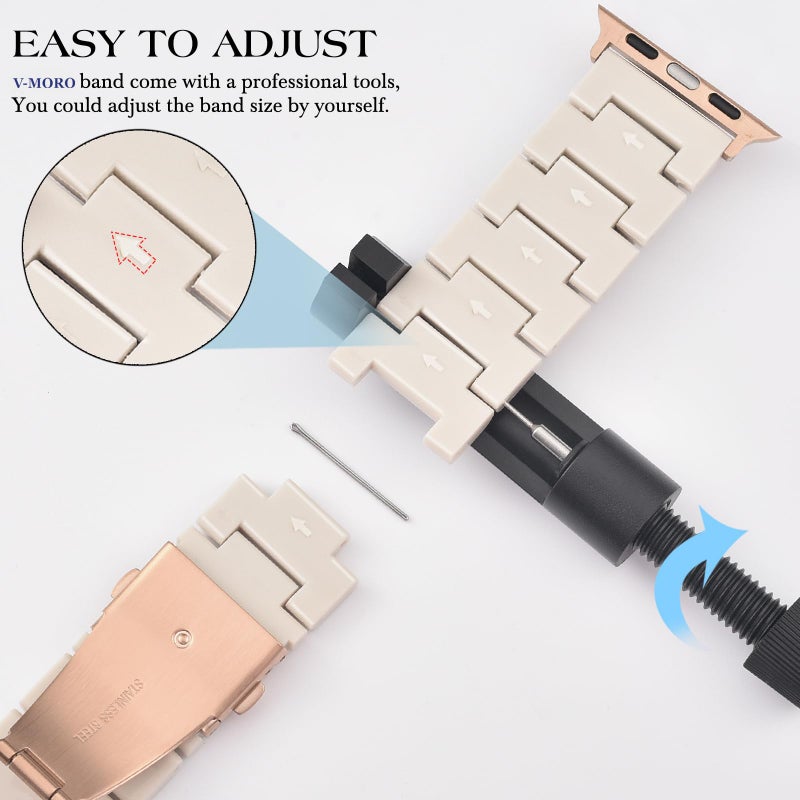 V-MORO Resin Bands Compatible with Apple Watch Series 11/10/9/8/7 Band 40/41mm Lightweight Fashion Cute Strap Bracelet with Rose Gold Buckle for iwatch Series SE/6/5/4/3/2/1(Buttercream,38/40/41/42mm) - Image 5