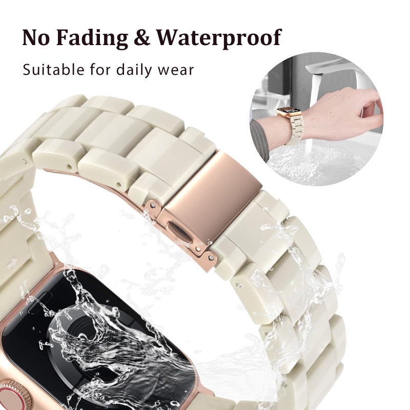 V-MORO Resin Bands Compatible with Apple Watch Series 11/10/9/8/7 Band 40/41mm Lightweight Fashion Cute Strap Bracelet with Rose Gold Buckle for iwatch Series SE/6/5/4/3/2/1(Buttercream,38/40/41/42mm) - Image 4